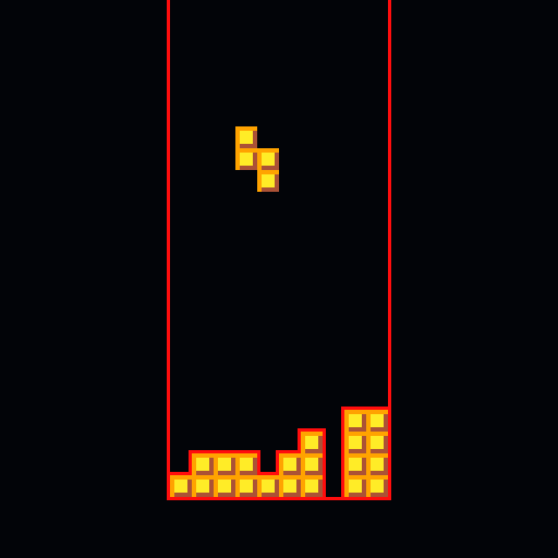 Beispielhaftes Spielfeld wobei die unteren Blöcke rot umrandet sind